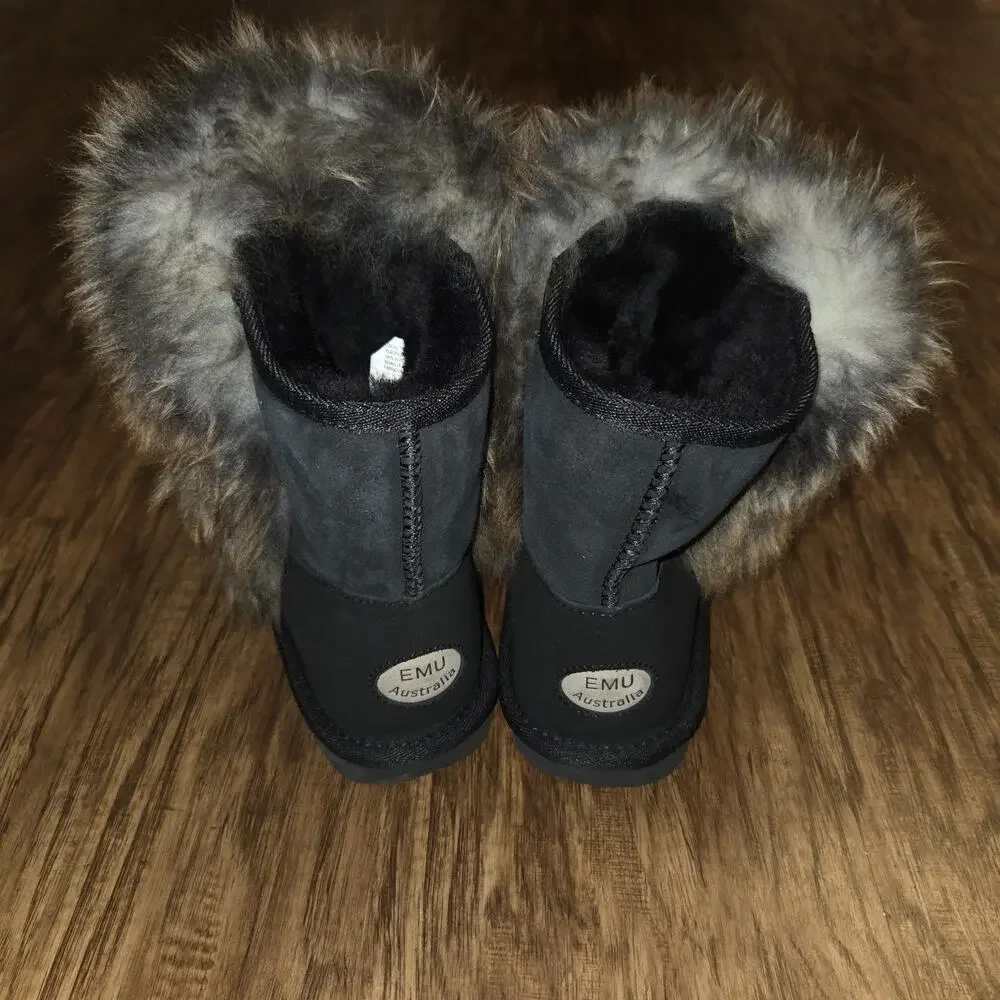 EMU Australia Stinger Mini Lava Boots Womens 7‎ Black Sheepskin Fur Snow Winter